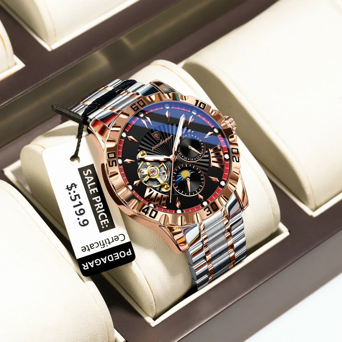 POEDAGAR Prestige Automatic Skeleton Sport Watch