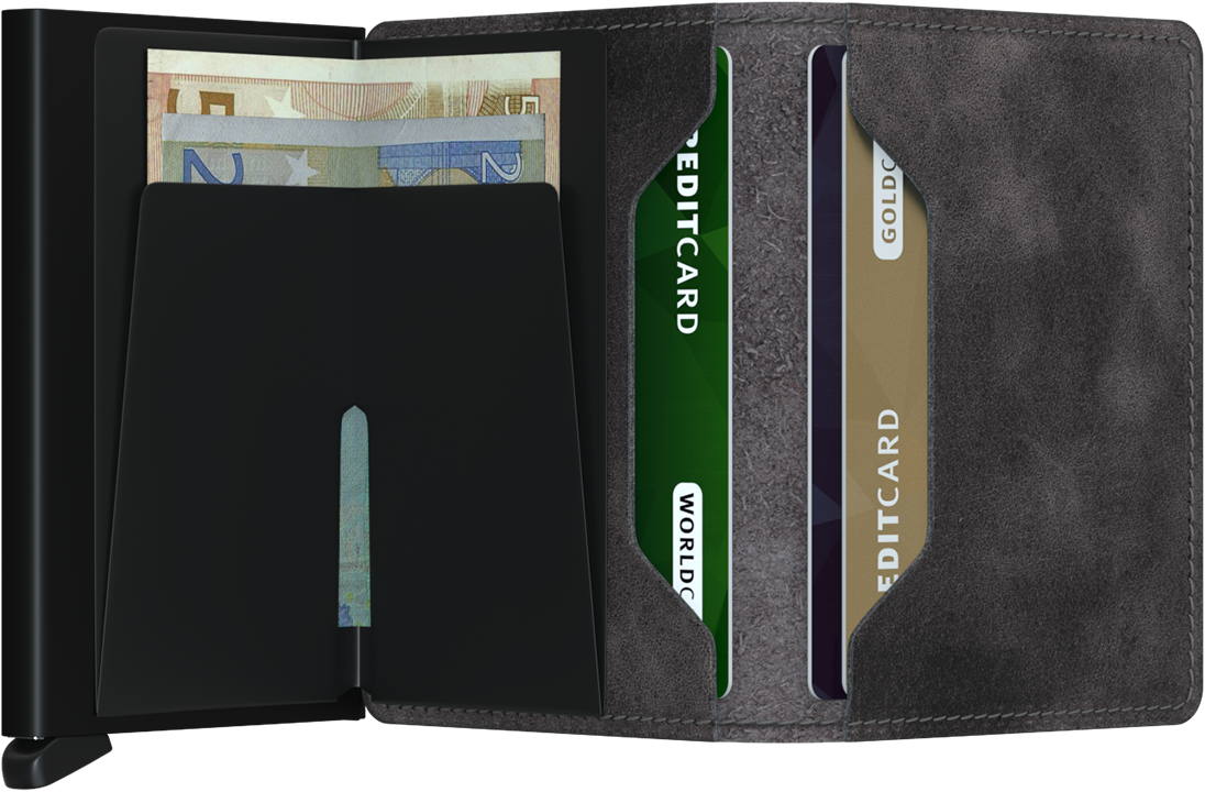 '- RFID Protected Slim Wallet - Vintage - Grey-Black