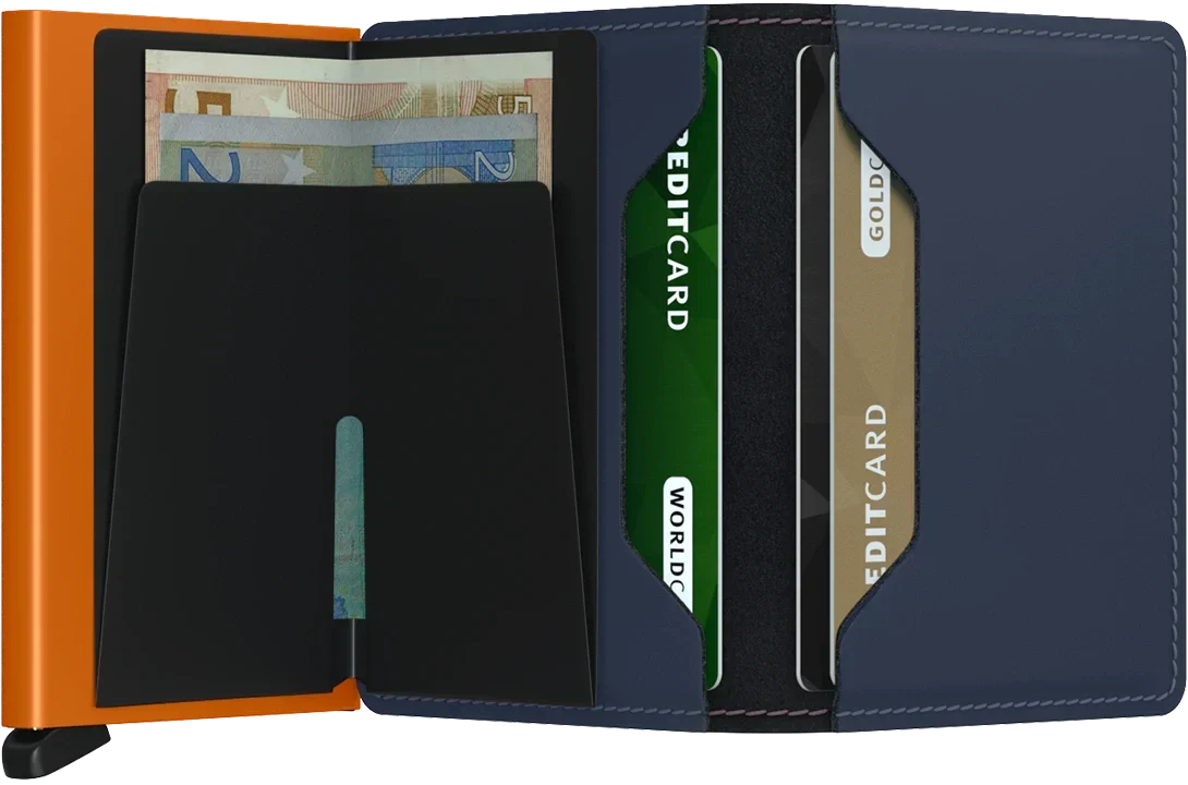 '- RFID Protected Slim Wallet - Matte - Nightblue & Orange