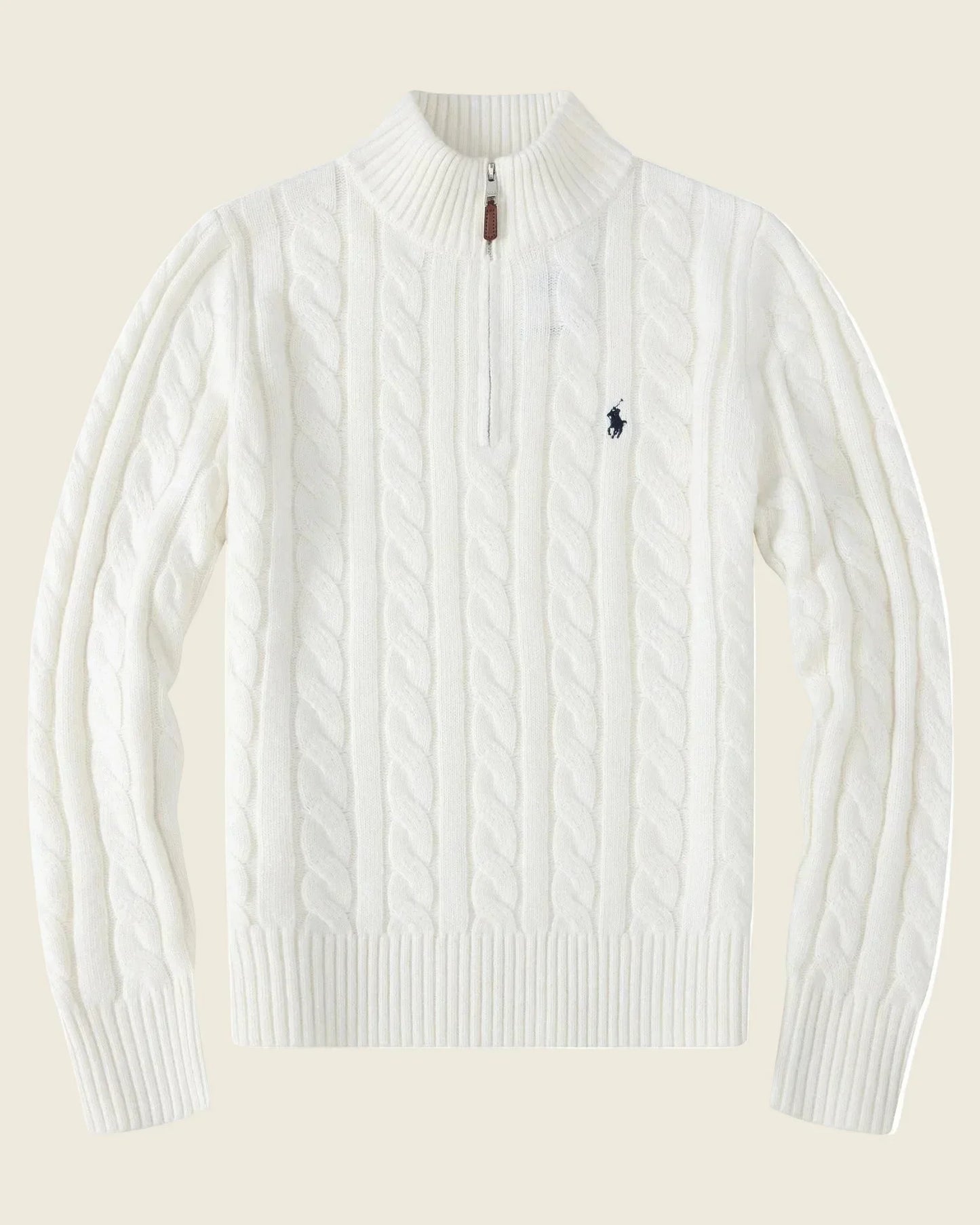 Chunky Cable-Knit Cotton Quarter-Zip Sweater