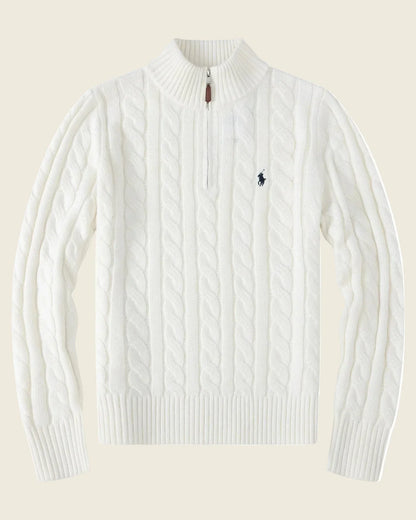 Chunky Cable-Knit Cotton Quarter-Zip Sweater