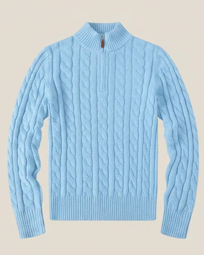 Chunky Cable-Knit Cotton Quarter-Zip Sweater