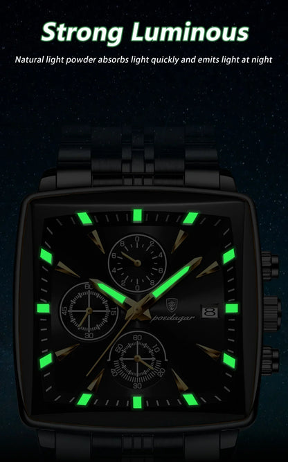 POEDAGAR Square Steel Watch