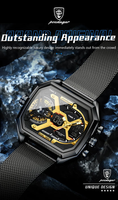 POEDAGAR Tactical Dual Display Chronograph Watch