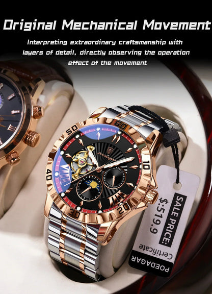 POEDAGAR Prestige Automatic Skeleton Sport Watch