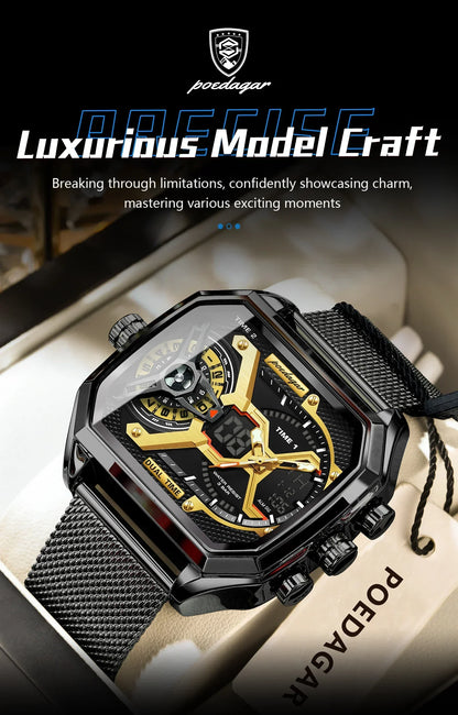 POEDAGAR Tactical Dual Display Chronograph Watch