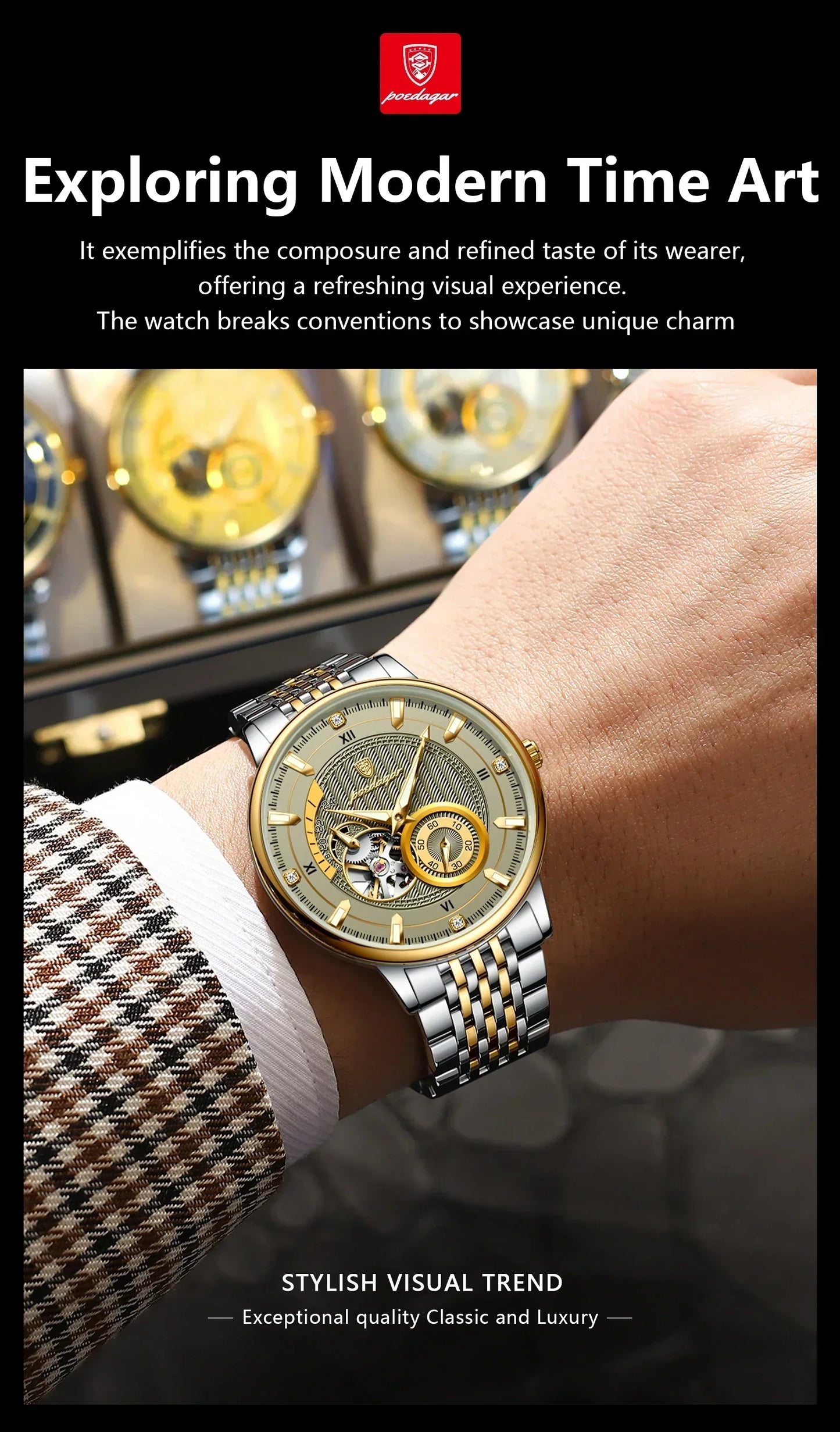 POEDAGAR Prestige Skeleton Automatic Watch