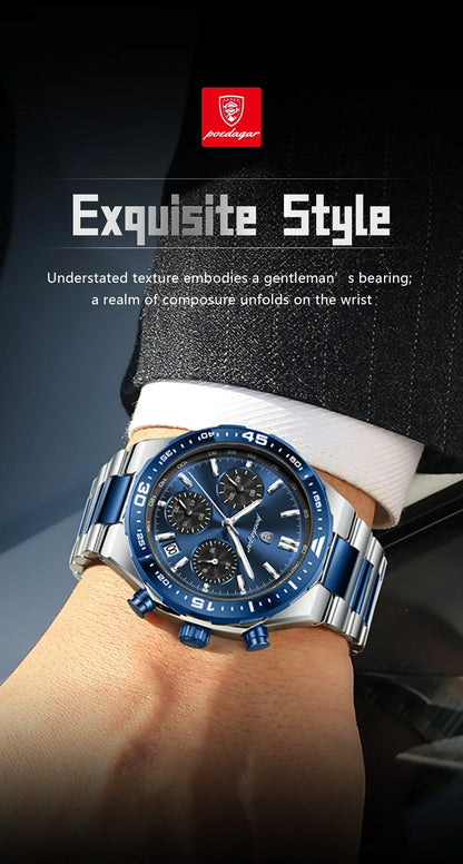 POEDAGAR Chrono Steel Watch