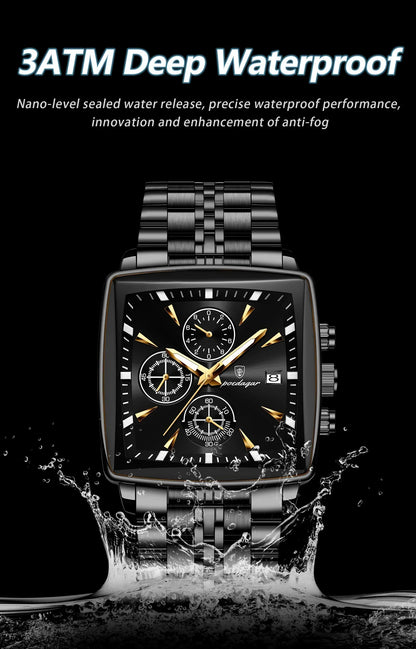 POEDAGAR Square Steel Watch