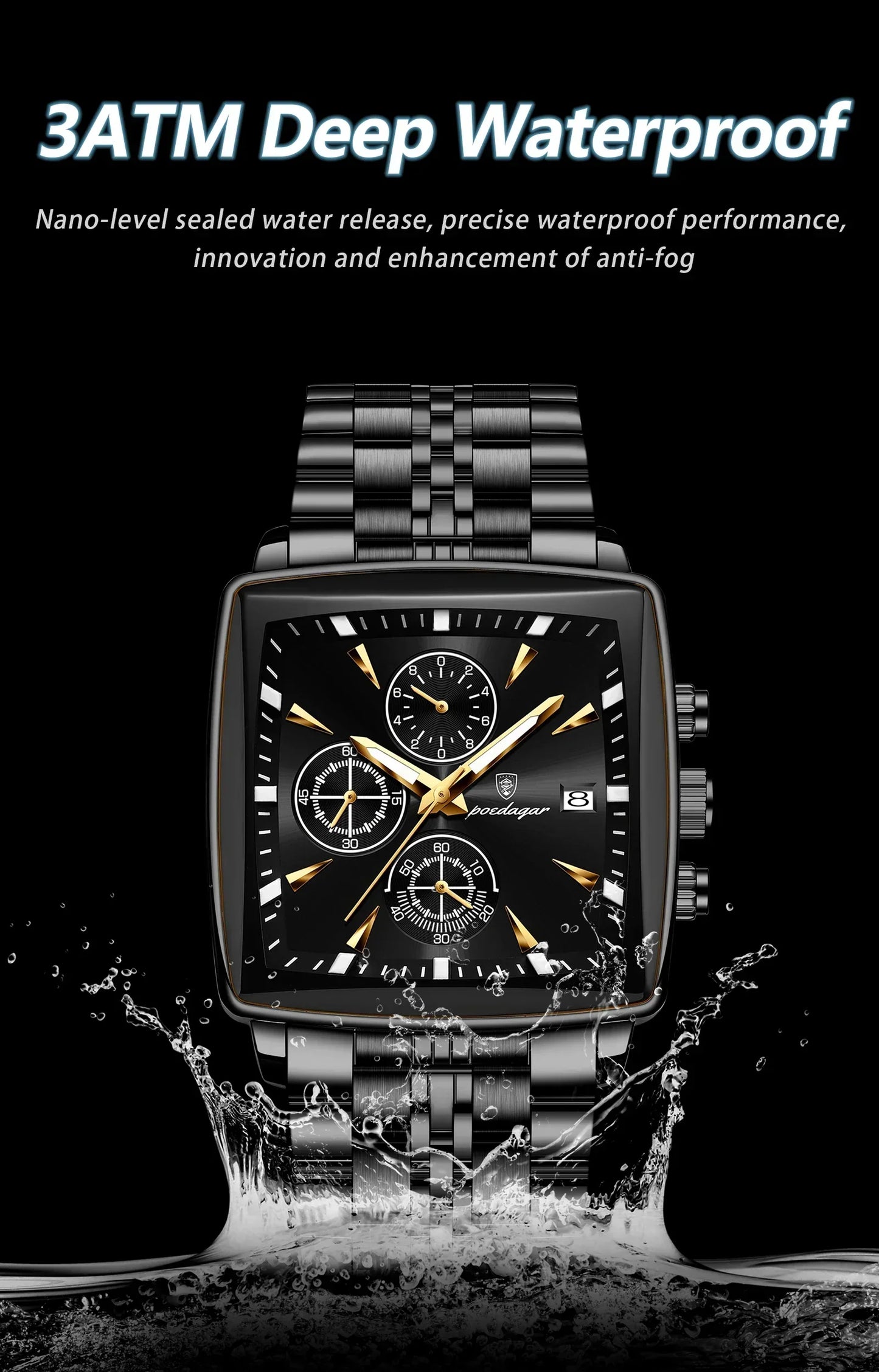 POEDAGAR Prestige Square Chronograph Watch
