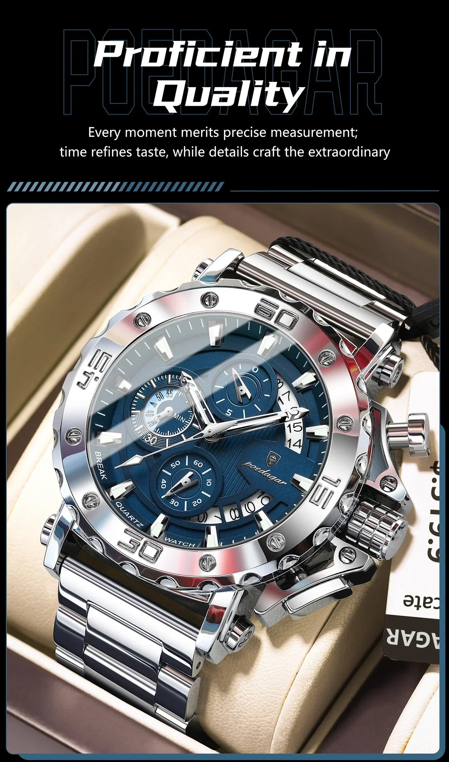 POEDAGAR Titan Chronograph Watch