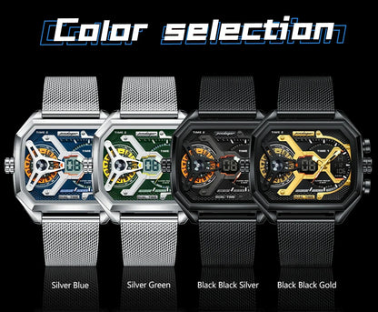 POEDAGAR Tactical Dual Display Chronograph Watch