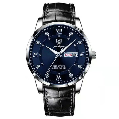 POEDAGAR Classic Day-Date Leather Watch