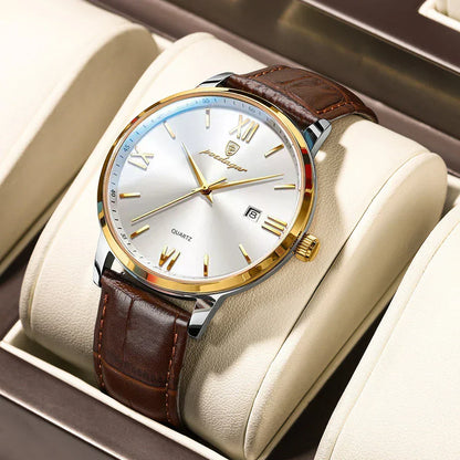 POEDAGAR Minimal Date Leather Watch