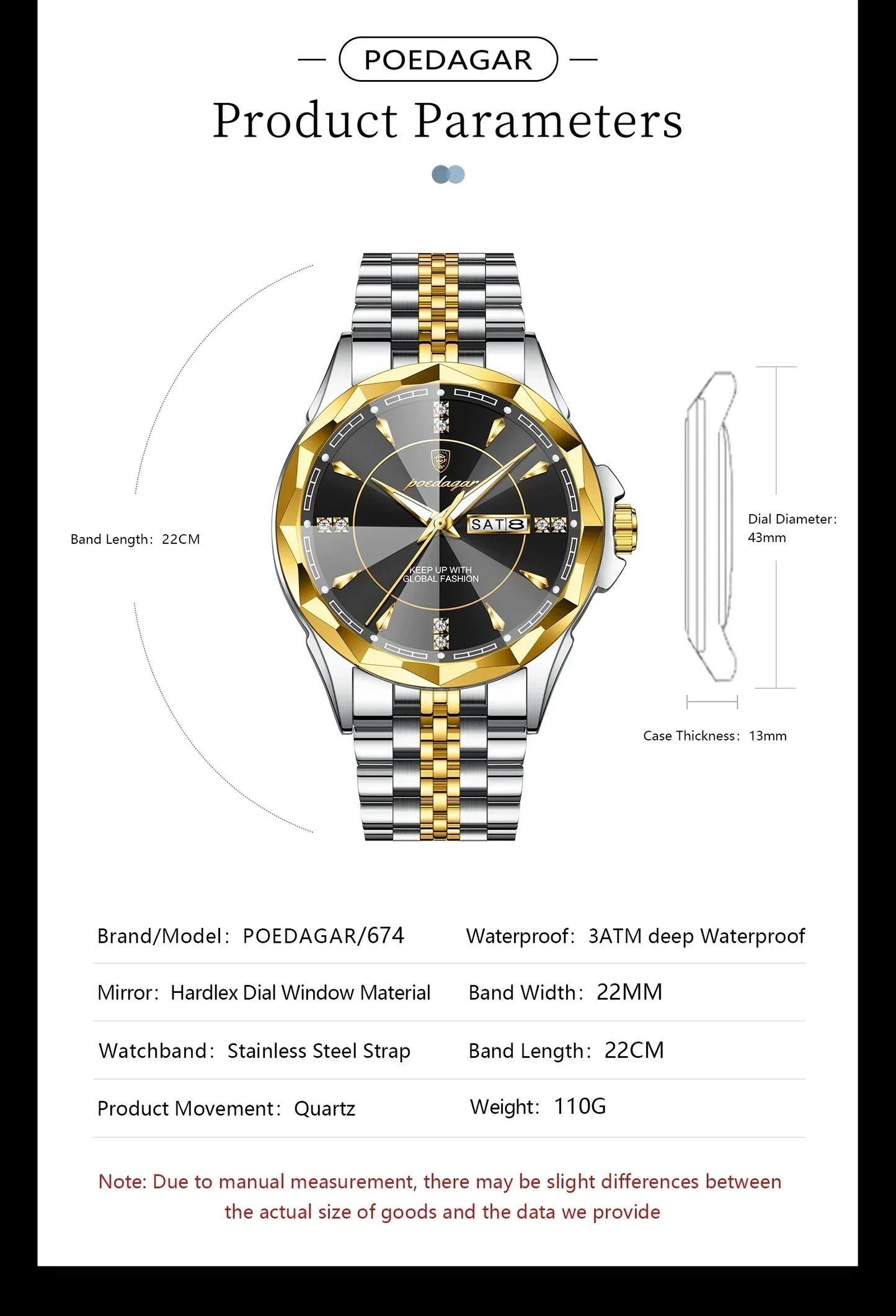 POEDAGAR Royal Steel Watch