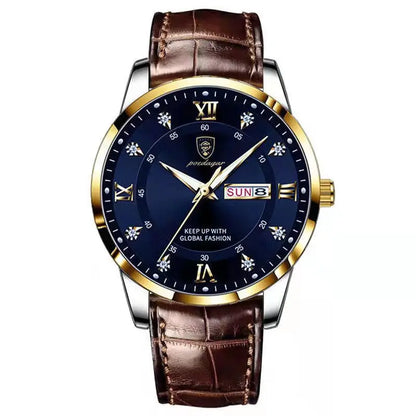 POEDAGAR Classic Day-Date Leather Watch